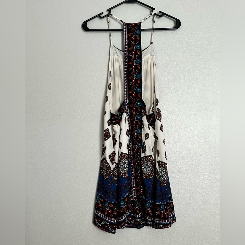 Solemio Cream and Blue Boho Mini Dress - Picture 4 of 13